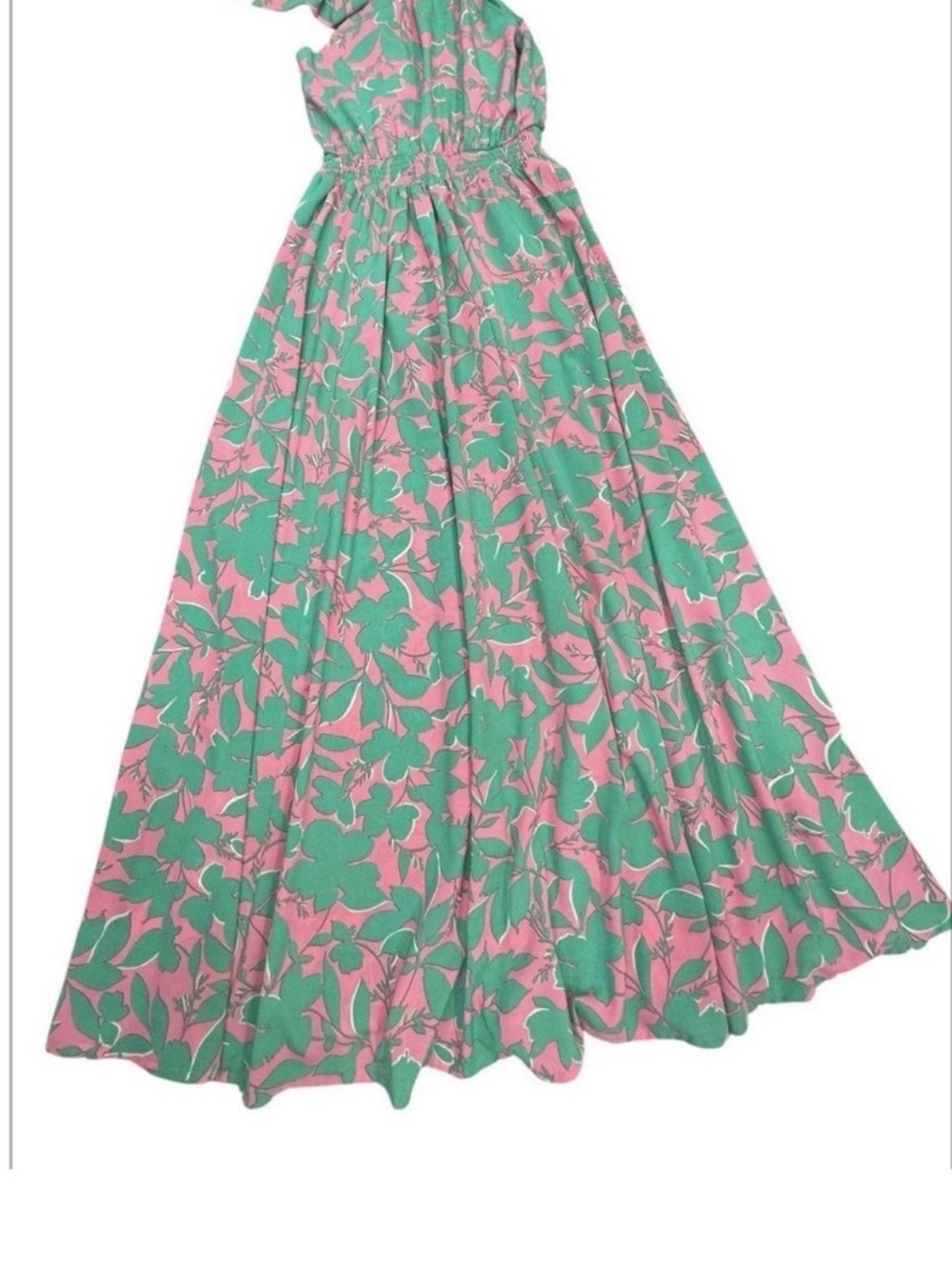 Meet Me in Santorini Green Pink Floral Halter Ruffle Lined Maxi Dress XS - Picture 3 of 8